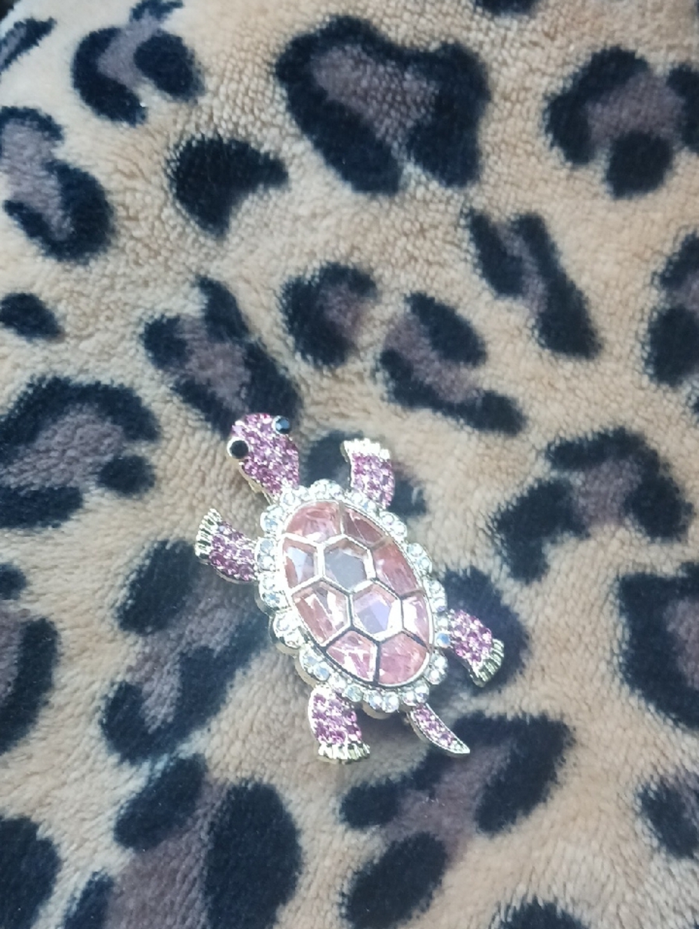 Pink Crystal Turtle Brooch Pin